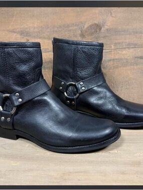 FRYE Philip Harness Back-Zip Leather Boots - Black - Size 9
